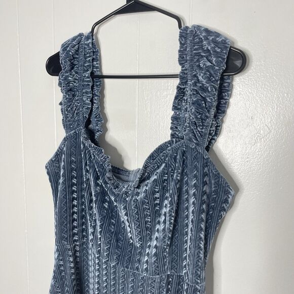 Cider Velvet Midi Dress XL Blue Stretch Textured Ruffle Y2K Sweetheart Party - Picture 3 of 7